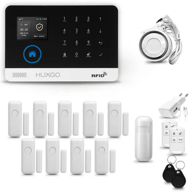 Zdjęcie produktu dla Bezprzewodowy system alarmowy, 4G + WiFi, zestaw - syrena 105 dB - 9 czujników drzwi/okien - czujnik ruchu