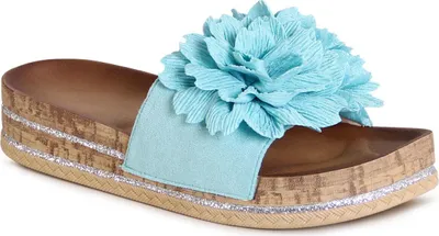 Produktbild von topschuhe24 3065 Damen Plateau Pantoletten Glitzer Sandalen, Farbe:Türkis, Größe:38 EU