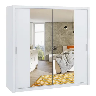 Obrázok produktu pre Šatníková skriňa 220 cm so zrkadlom CORTLAND 5 - biela
