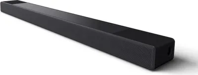 A black soundbar is shown against a white background.