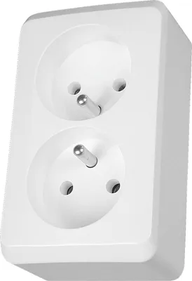 A white double electrical socket with grounding pins.