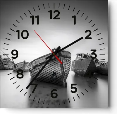 Produktbild von Wanduhr - Quadrat - Glasuhr - Łódź Wrack Schiff - 30x30cm - Schleichendes Uhrwerk - Lautlos - zum Aufhängen bereit - Dekoration Modern - Wanddekoration aus Glas - C4AC30x30-4999