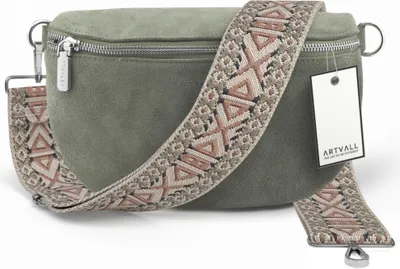 Produktbild von ARTVALL - Umhängetasche aus Wildleder, Klein mit verstellbarem Schultergurt, abnehmbares Taschenband, Crossbody Bag in Grün