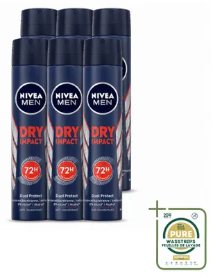 Image de 6 x Déodorant anti-transpirant NIVEA MEN Dry Impact, spray, 200 ml - Pack de 6