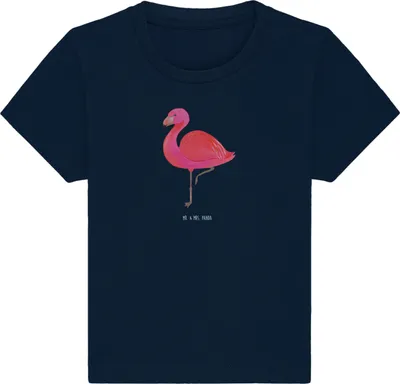 Produktbild von Mr. & Mrs. Panda Babyshirt Flamingo Classic 12. - 18. Monat - French Navy - Geschenk, Kinder T-Shirt, Spruch, Selbstliebe,  Baby Shirt, Organic, Prächtig, Ich, Stolz
