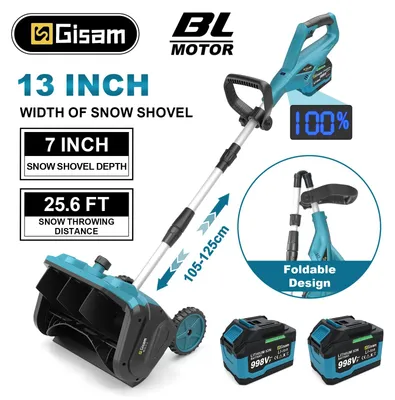 Produktbild von Gisam Akku-Schneefräse 18V, bürstenlos, 32 cm Arbeitsbreite, inkl. 2 Akkus und Ladegerät, kompatibel mit Makita 18V Akkus