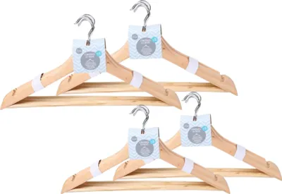 Produktbild von Kleiderbügel aus Holz 44,5cm - 20 Stück - mit Hosensteg und Rockeinkerbung