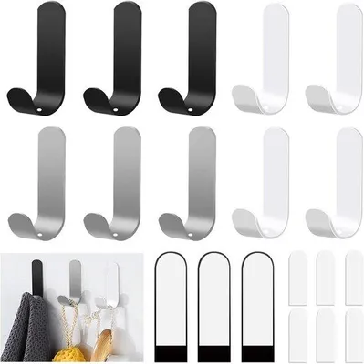 Immagine prodotto di 10 ganci adesivi in 3 colori per il fissaggio a parete, ideali per cucina, bagno e soggiorno