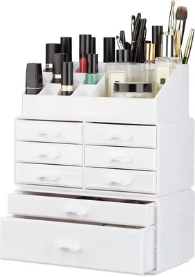 Immagine prodotto di Organizer per trucchi in acrilico bianco, impilabile fino a 8 pezzi