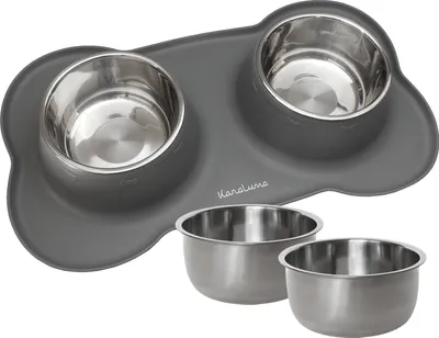 Produktbild von Silikonischer Futternapf mit Edelstahl-Futternapf | Für Katzen & Hunde (850ml, Grau)