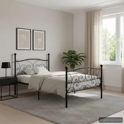 Zdjęcie produktu dla Maison Exclusive – stelaż łóżka z listwami, czarny metal, 100 × 200 cm