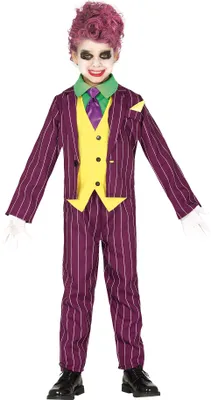 Produktbild von Mr Smile Halloween Abenteueranzug Kinder Kostüm Böser Clown Narr Lila Gelb Originelles Partyoutfit Kreativer Spaß Freches Grinsen, Größe: 140/146 Farbe: Lila