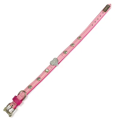 Produktbild von Hundehalsband aus Leder – Rosa mit Herz – 1,2 x 25 cm