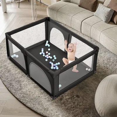 Image de Grand parc à bébé pliable, noir, 180 x 120 x 66 cm, antidérapant