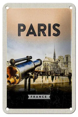 Produktbild von Blechschild Reise 12x18cm Paris Fernglas Notre-Dame Kathedrale Schild