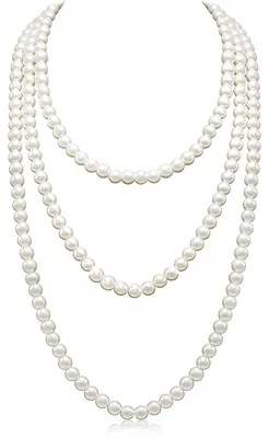 Immagine prodotto di Lunga collana di perle artificiali, 150 cm, bianca, ideale per matrimoni