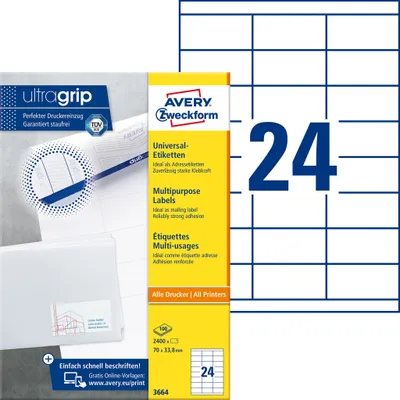 Immagine prodotto di Avery - Etiketten - weiß - A4 (210 x 297 mm) - 100 Stck. (3664)