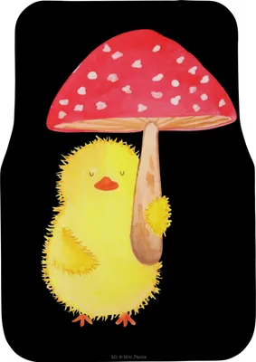 Produktbild von Mr. & Mrs. Panda Fußmatte Auto Küken Fliegenpilz - Schwarz - Geschenk, Fürs, Automatte, Glückspilz, Ostern, Frohe, Teppich, Ostergrüße, Auto-Fußmatte, Autoteppich