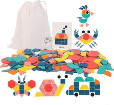 Image de 180 pièces de puzzle en bois, puzzle de géométrie, jouet éducatif classique pour enfants