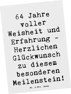 Produktbild von Mr. & Mrs. Panda Postkarte Spruch 64. Geburtstag Weisheit - Weiß - Geschenk, Geburtstagsüberraschung, Fotokarte, feiern, Postkarten, 64 Jahre, Grußkarte, Ansichtskarten