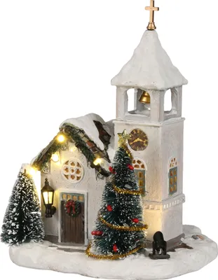 Produktbild von LuVille Weihnachtsdorf-Miniatur Kyrka Schwedische Kirche - L14 x B15 x H20 cm