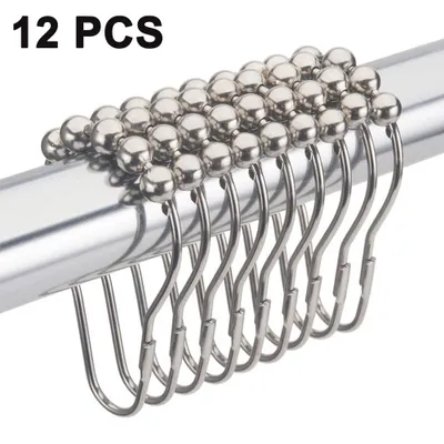 Produktbild von 12pcs Duschringe Duschvorhangringe Edelstahl Aufhängeringe mit Gleitsystem, 12 Einzelhaken, 69x39mm