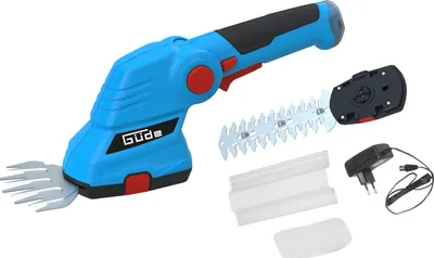 Produktbild von Güde 95508 Akku-Gartenpflege-Set GPS 7.2V-1.5 Li-Ion (7,2 V Akku, Li-Ion, Set bestehend aus Grasscheren- und Hecken-/Strauchscherenaufsatz) Blau, 48 x 10 cm