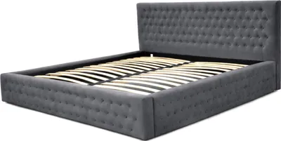 Produktbild von Polsterbett Chesterfield 11 180x200 – Graphit (Manila 16) – Doppelbett mit Samst Bezug, Kopfstütze, gepolstertes Kopfteil, Rahmenbettgestell, Bettkasten und Lattenrost