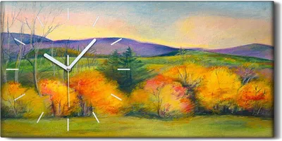 Produktbild von Leinwand Wanduhr Wandkunst Uhr Geräuschlos 60x30 Berg Landschaft im Herbst - weiße Hände