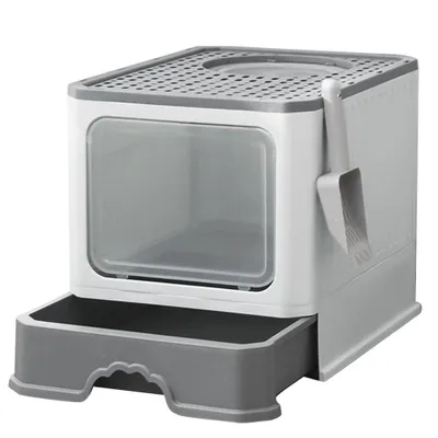Image de Bac à litière avec bac extensible Bac à litière pliable avec couvercle 50×38×37 gris
