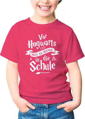 Produktbild von Kinder T-Shirt Mädchen Vor muss ich erstmal zur Schule Geschenk zur Einschulung Schulanfang Moonworks® pink 110-116 (5-6 Jahre)
