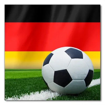 Produktbild von Wallario selbstklebende Möbelfolie/ Tischdecke für Innen und Außen, Größe: 90 x 90 cm - Fußball vor einer Deutschlandflagge