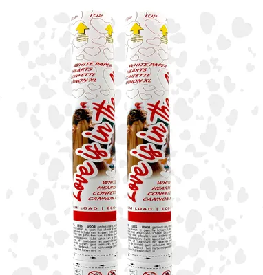 Productafbeelding van Confetti kanon - Party Popper - Shooter - 60cm - Papieren Harten - Wit - 2 Stuks