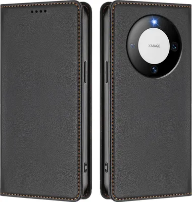 Obrázek produktu pro Kožené pouzdro pro Huawei Mate 60, magnetické flipové pouzdro zPolyuretankůže se stojánkem Černá