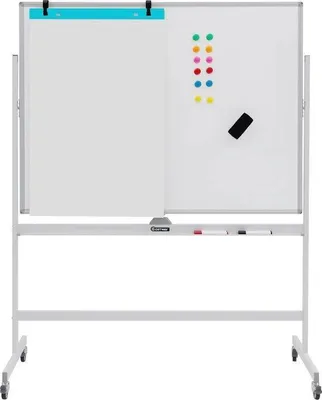 Immagine prodotto di Lavagna mobile bifacciale 120x90 cm, bianca, regolabile, magnetica