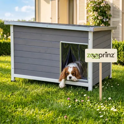 Produktbild von zooprinz Hundehütte Jacky | M | Massivholz | Höhenverstellbar | Klappdach | Wetterfest | 85x60x58cm (BxHxT)