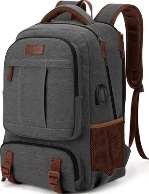 Obrázek produktu pro Plátěná taška na notebook pro muže a ženy, pracovní taška na 15,6palcový notebook, taška s USB portem pro nabíjení, tmavě šedá