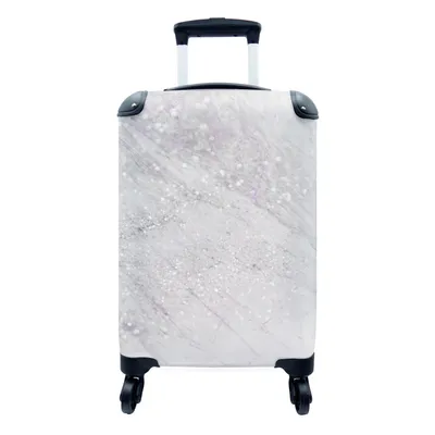 Produktbild von MuchoWow® Koffer Handgepäck Trolley Rollkoffer Kleine Reisekoffer mit 4 Rollen - Marmor - Glitter - Lila - Cabin Size < 55x40x23 cm & 55x40x20 cm - Fotokoffer - Kabinenkoffer - Boardgepäck - Reise-Box - Reisekoffer - Reisegepäck - Koffer mit Bild - Trolley für Kinder