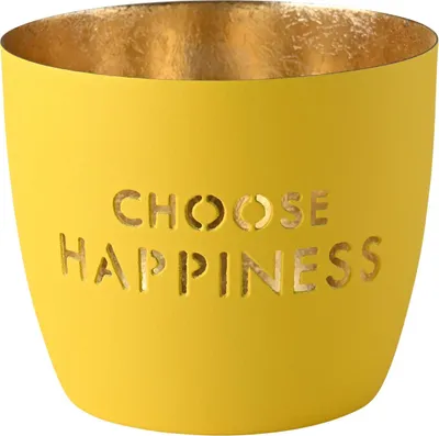 Produktbild von Giftcompany Geschenke Vertriebsgesellschaft mbH Madras Windlicht M Choose happiness gelb/gold 8,5cm
