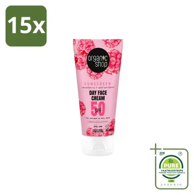 Productafbeelding van 15 x Biologische gezichtszonnebrandcrème SPF 50 - voor normale tot droge huid - 50 ml - Grote verpakking - 15 stuks