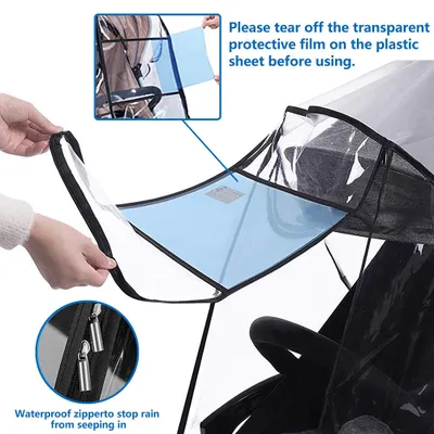Image de Protection transparente contre la pluie pour poussette, protection contre la pluie pour poussette de bébé