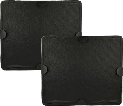 Two black rectangular filters with rounded corners, each with four circular attachment points.