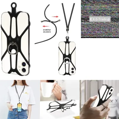 Produktbild von K-S-Trade 3in1 Handykette Handyband Handykordel Halsband Smartphone-Ring Handy-Ring kompatibel mit Nokia 7.1 Fingerhalterung Handyring Tischständer