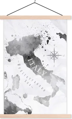 Produktbild von MuchoWow® Textilposter Italien - Karte - Aquarell 120x180 cm mit holzfarbenen Rahmen - Textil-Plakat
