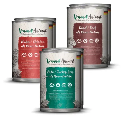 Productafbeelding van Venandi Animal - Premium natvoer voor katten, proefpakket - kip, kalkoen, rund