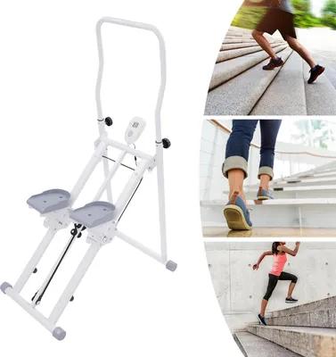 Zdjęcie produktu dla Orbitrek Stepper – rower treningowy – składany – regulowana wysokość – wyświetlacz LCD – przenośny – do 150 kg – do treningu siłowego – biały