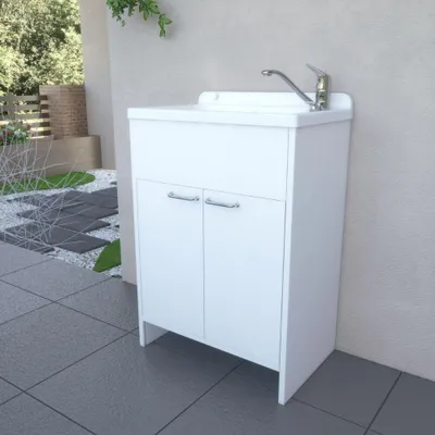 Immagine prodotto di Mobile Lavatoio salvaspazio 58x38 cm in PVC bianco 2 ante Platone