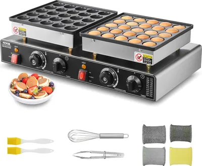 Productafbeelding van VBENLEM Wafelmachine NP-543 50 wafelautomaat 1,7 kW, wafelijzer, pannenkoekenmachine, 533 x 304 x 203 mm, wafelmaker, individuele grootte φ 45 x 10 mm, roestvrijstalen keukenapparaat, mini pannenkoekenmachine