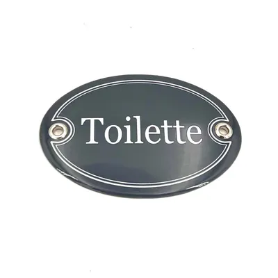 Produktbild von Emaille Türschild TOILETTE oval 7x10 cm Schild Emailschild Vintage Metallschild - Blechschild - Küchendeko - Deko Retro Wandschild (Dunkelgrau)