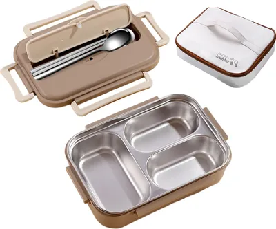 Produktbild von Isolierte Lunchbox mit Fächern, leicht zu reinigender Lunchbehälter aus Edelstahl, wiederverwendbare Bento-Box mit Utensilien für Erwachsene und Kinder